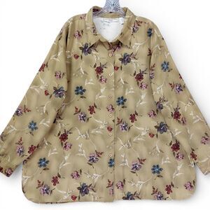 Victoria Jones Shirt Sz 3X Floral Blouse Y2K Cottagecore Thick Fabic Top Y2K